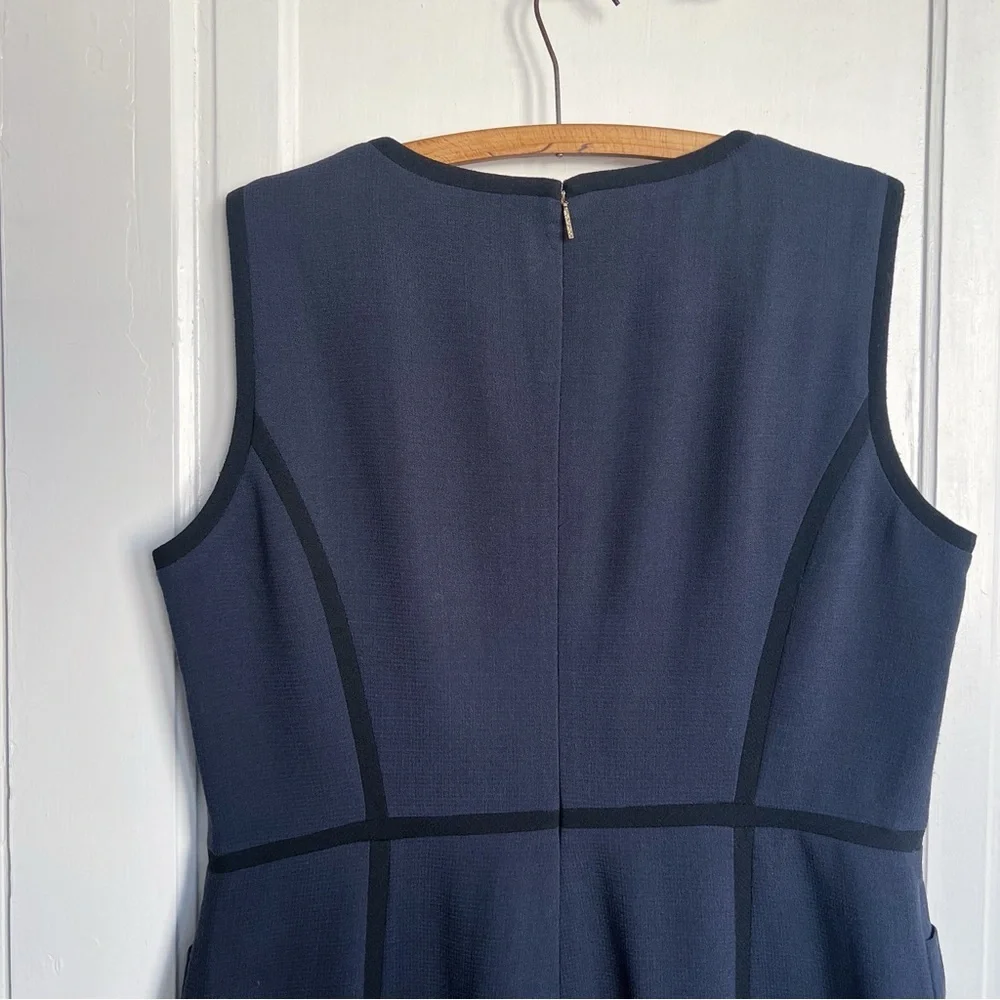 Tory Burch • Flora Dress navy blue wool sheath sleeveless piped colorblock